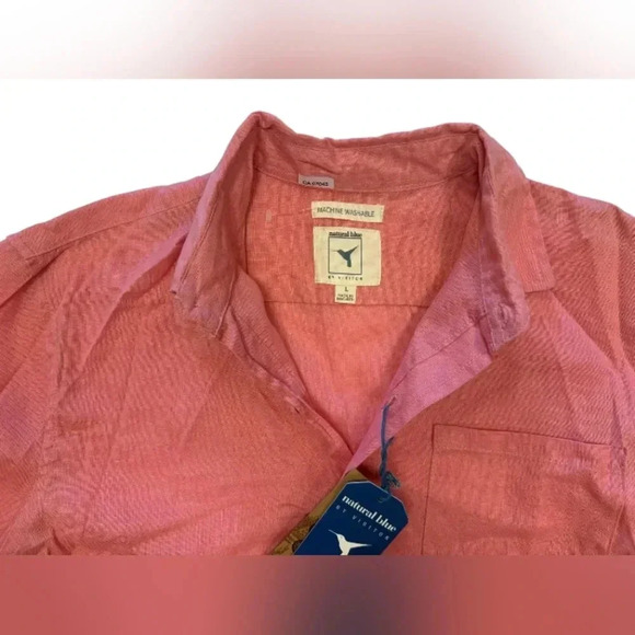 Natural Blue By Visitor NWT Button Up Pink 100% Linen Size Large - Picture 6 of 10
